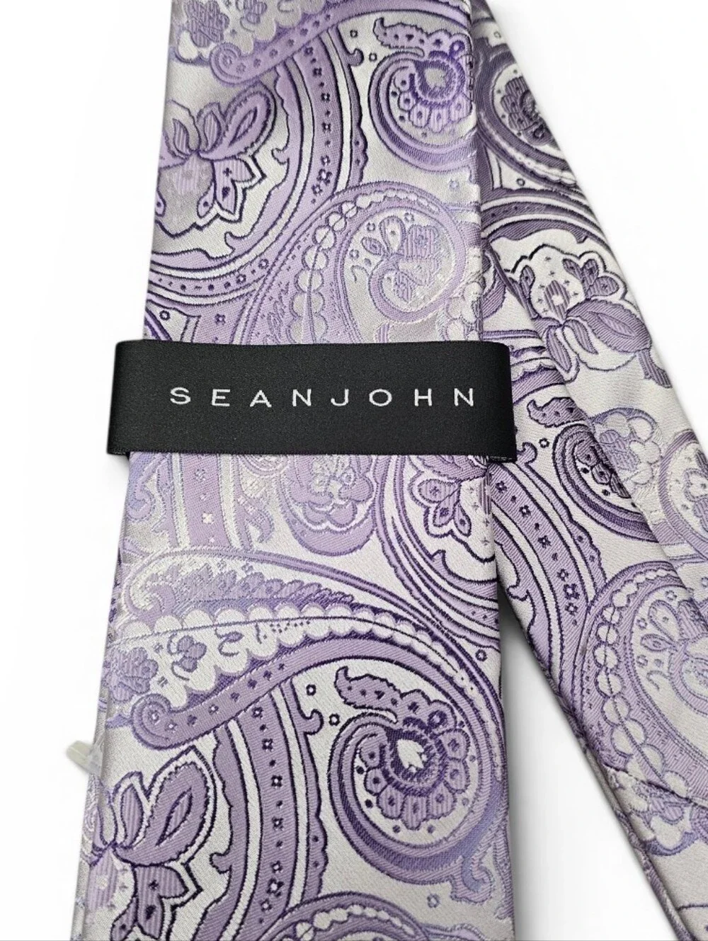 Sean John Tall Purple & White Paisley 100% Silk Men's Tie NWT